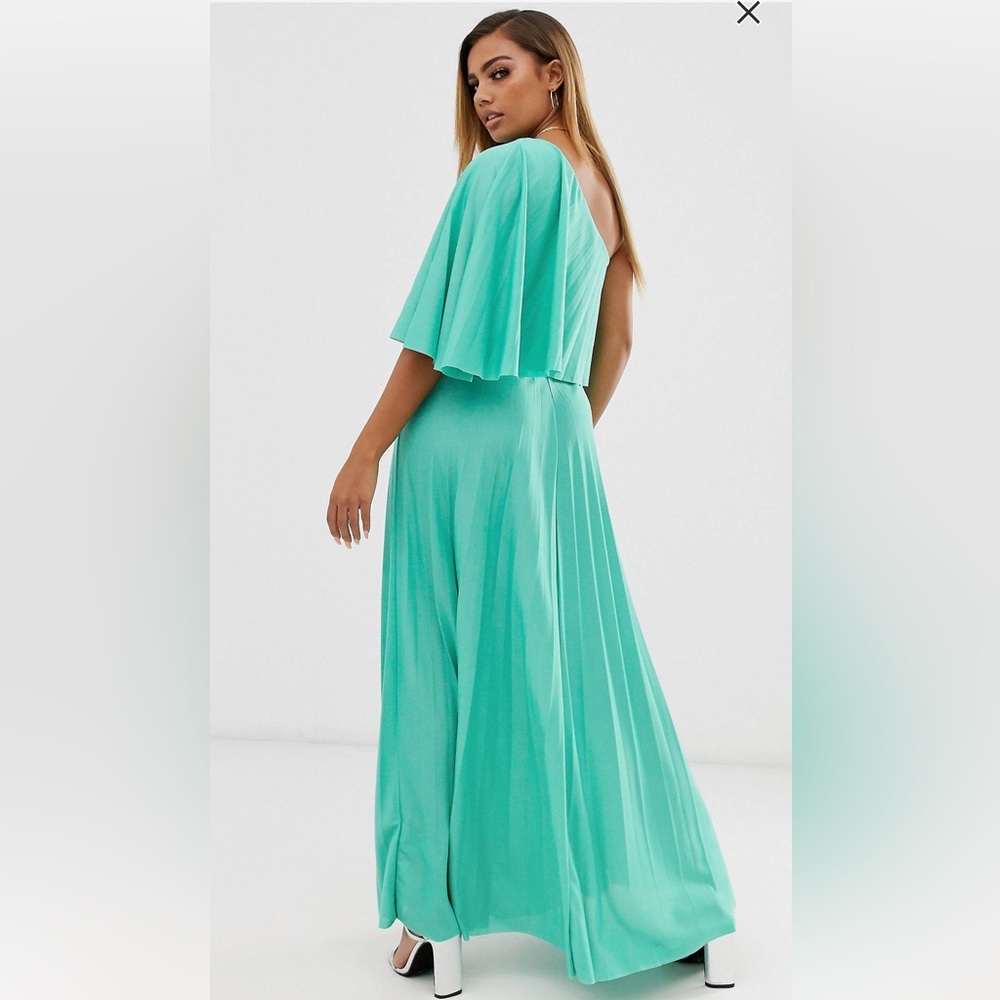 Asos design petite one shoulder pleaded crop top maxi dress